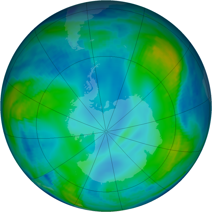 Antarctic ozone map for 09 July 1997